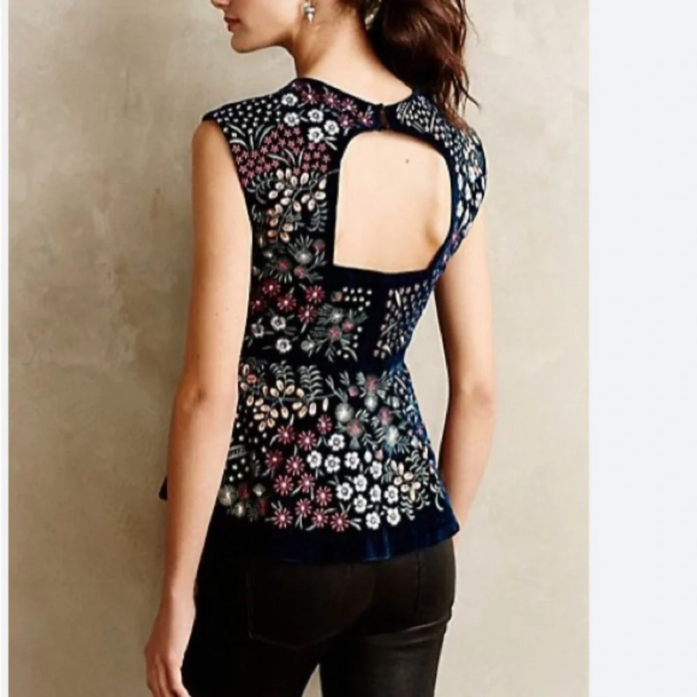 Anthropologie Floral Embroidered Top - Navy and Multicolor - Picture 2 of 9